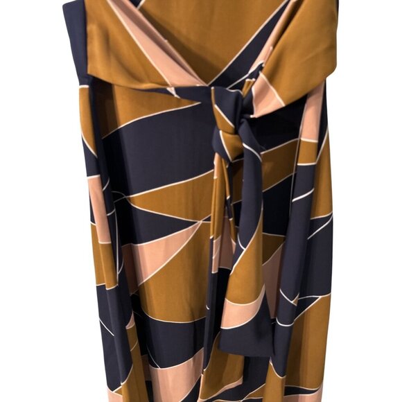 Ann Taylor Modern Geo Tie Waist Midi Navy/Pink Dress Size 2, Pre-Owned EUC - Picture 3 of 8